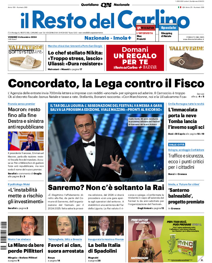 Prima-pagina-il resto del carlino-edizione-di-oggi-20241206